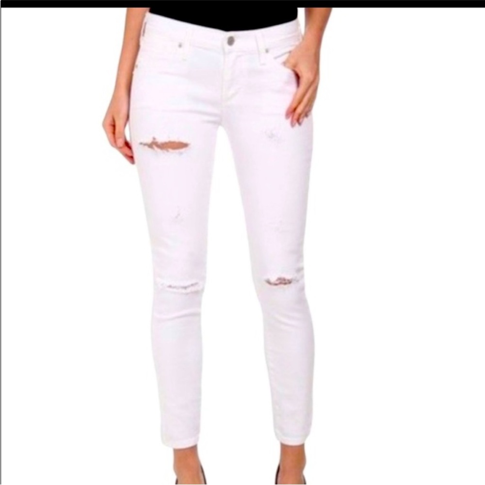 Agolde White Colette Crop Distressed Destroyed Ripped Ankle Jeans 26
